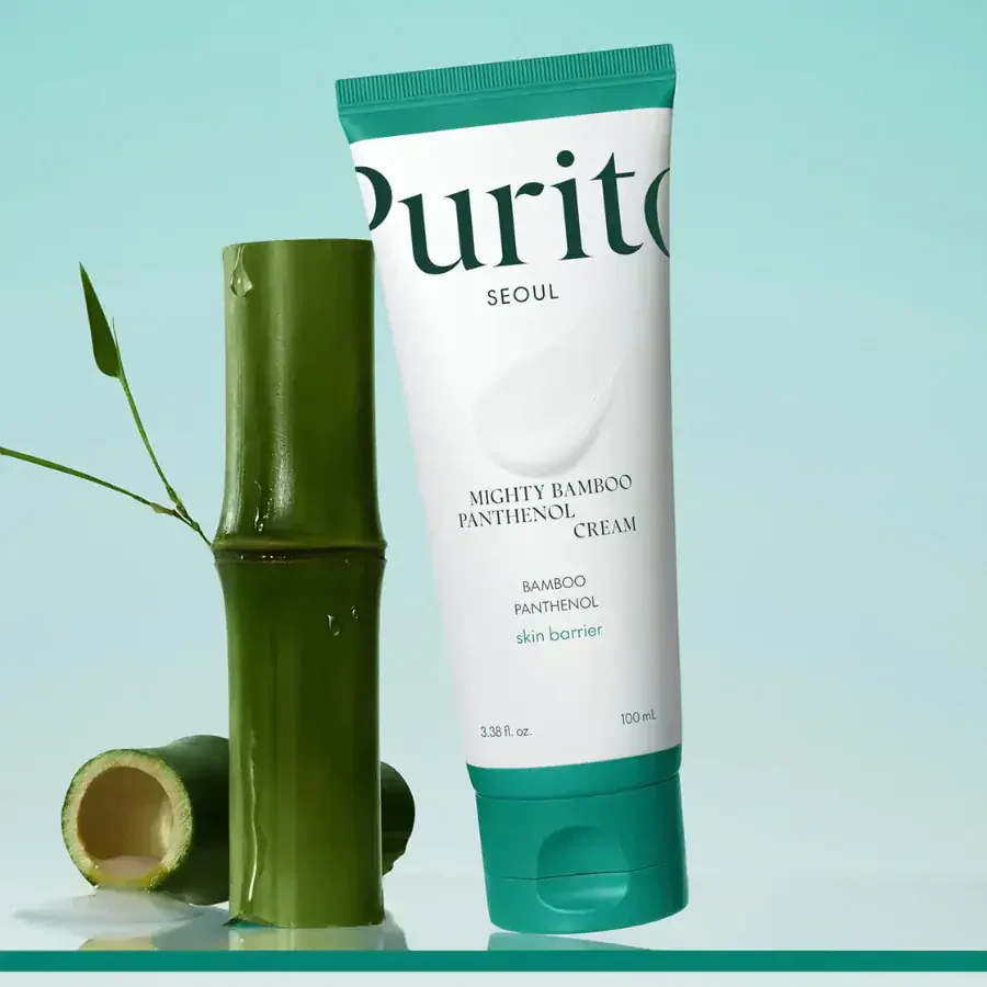Purito bambus panthenol creme, fugtgivende ansigtspleje til alle hudtyper, naturlige ingredienser, anti-aging, beroligende, hudbarriere, skin barrier, økologisk, sensitiv hud, cruelty-free.