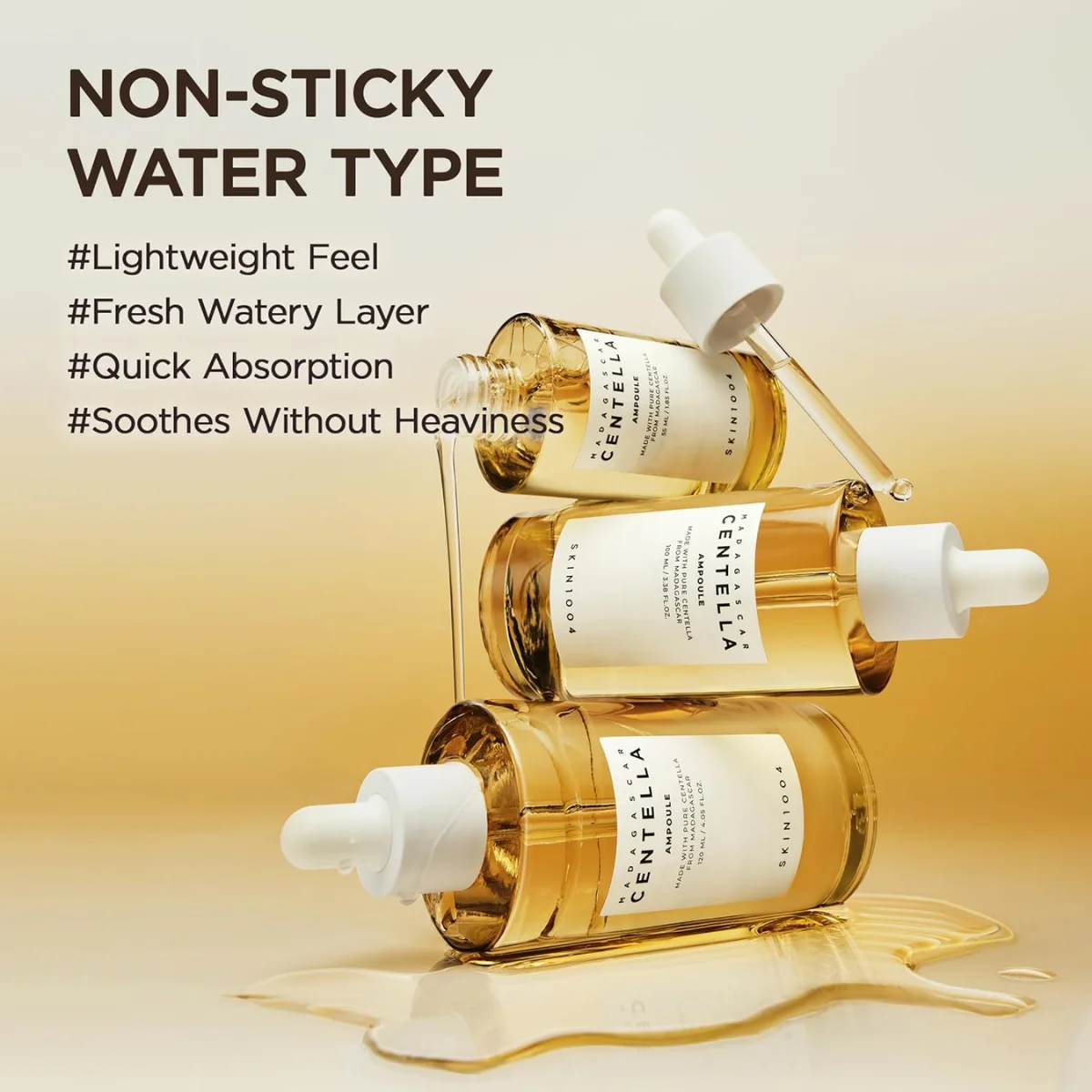 Ren serummedicin med ikke-klæbende, frisk vandig tekstur, hurtig absorption og beroligende egenskaber for en let, forfriskende hudplejeoplevelse.