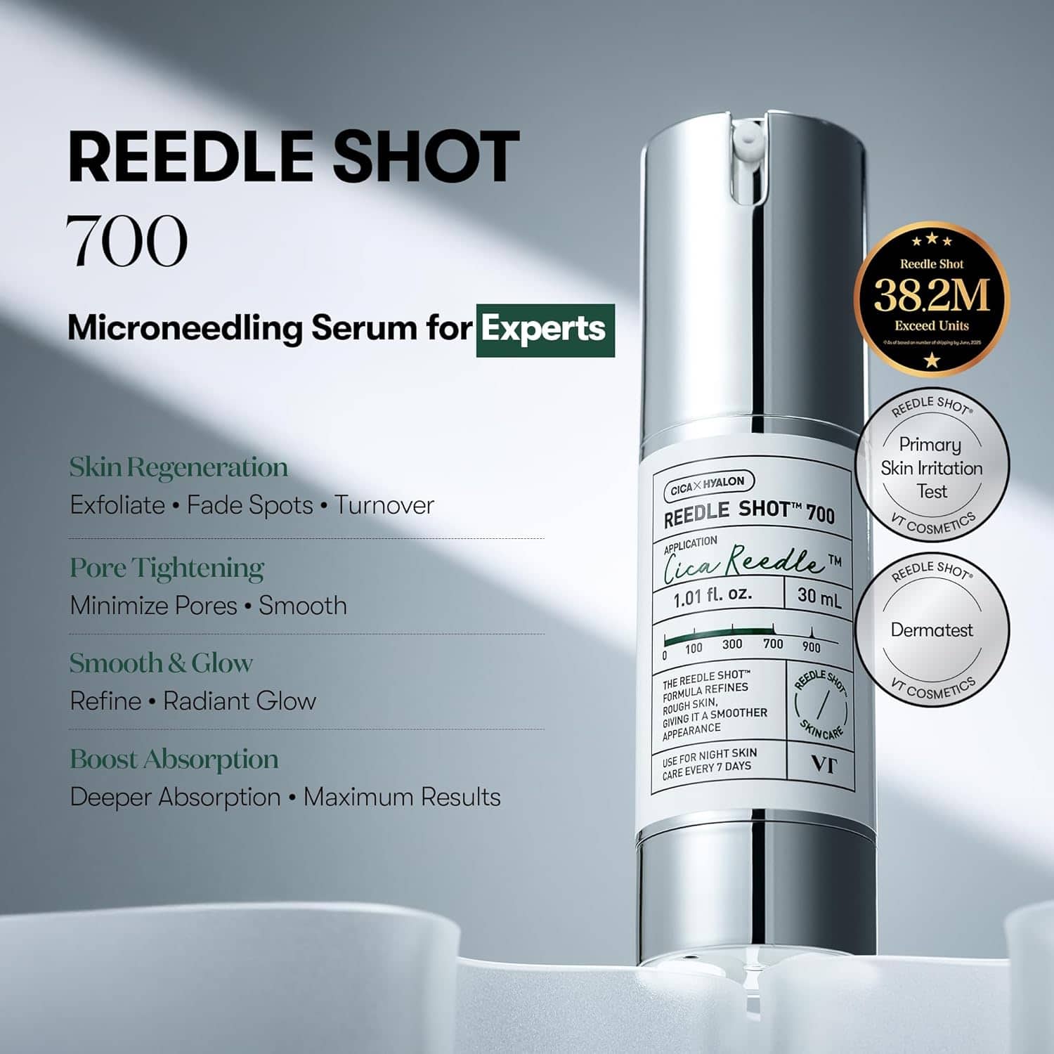 VT Cosmetics - Reedle Shot 700 30 ml Reedle Shot 700 microneedling serum til eksperter, hjælper med hudregenerering, poretætning, glød og absorption. Effektivt anti-aging og hudforyngelse til professionel brug.
