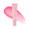 MælkeTouch Collagen Lip Balm i lyserødt rør med lyserødt læbepomade baggrund, fremmer hudens elasticitet og fugtighed.