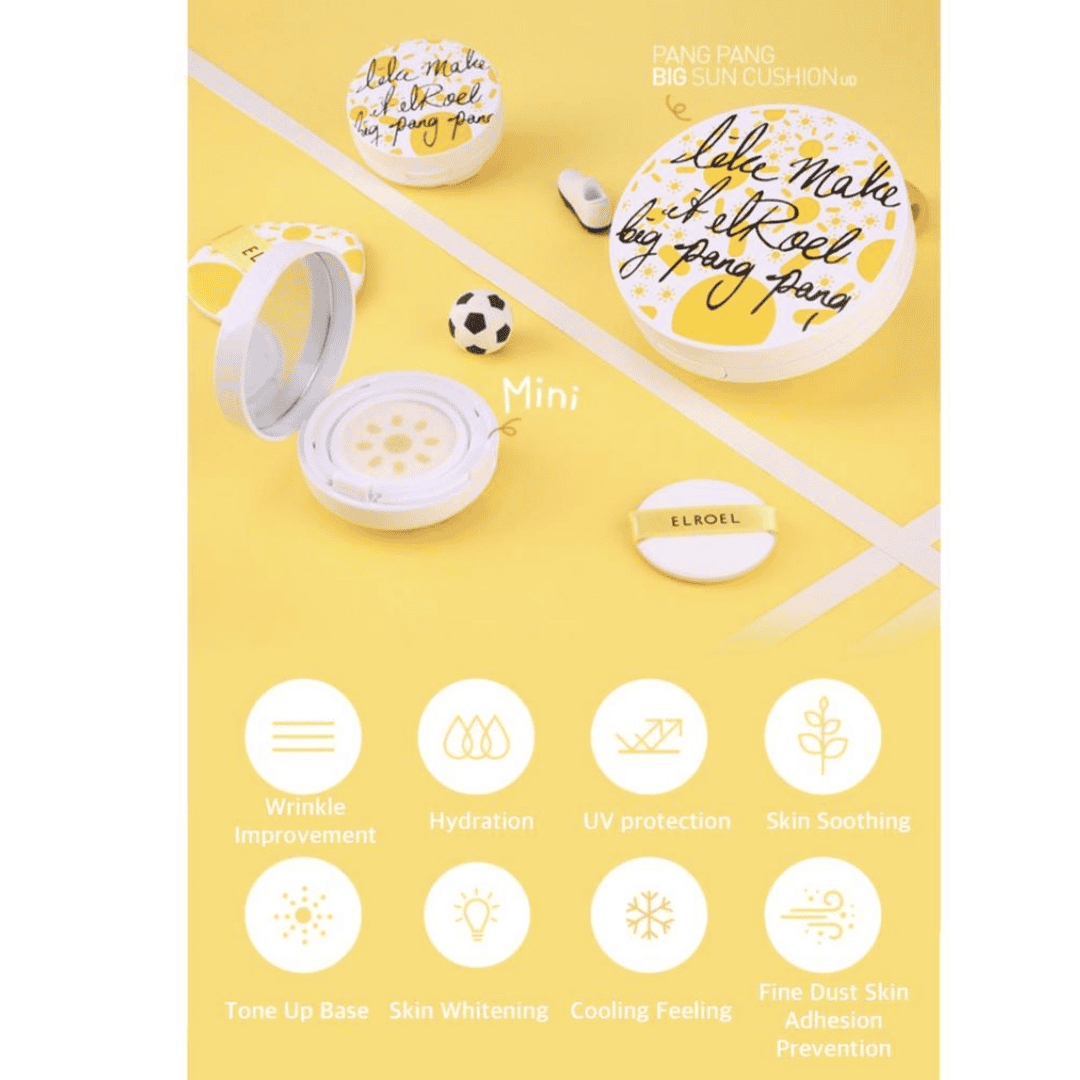 Elroel - Pang Pang Sun Cushion Plus 8 g ElRoel Big Sun Cushion med solbeskyttelse, SPF, og hydrerende egenskaber, ideel til hudpleje, UV-beskyttelse og skin soothings, perfekt til sommer og hverdagsbrug.