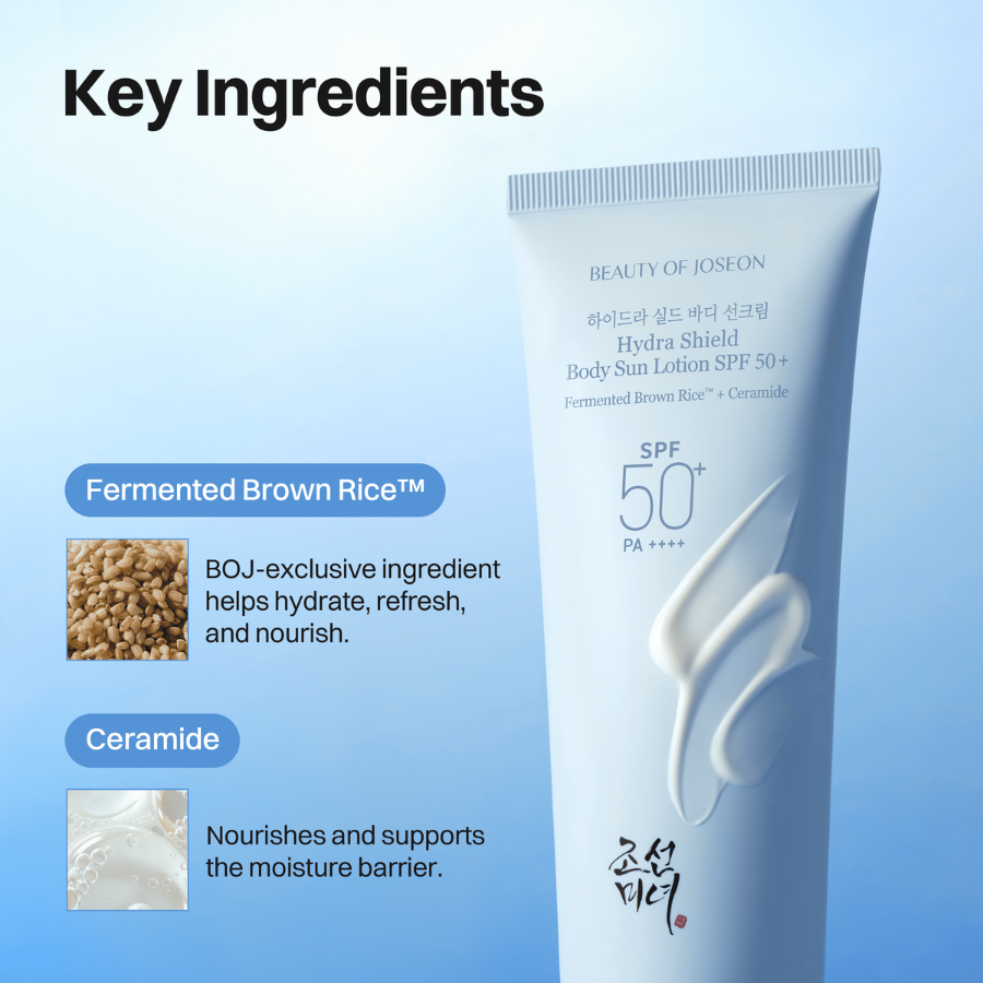 Solcreme med SPF 50+ fra Beauty of Joseon med fermenteret brunt ris og ceramide til beskyttelse og fugt til huden.